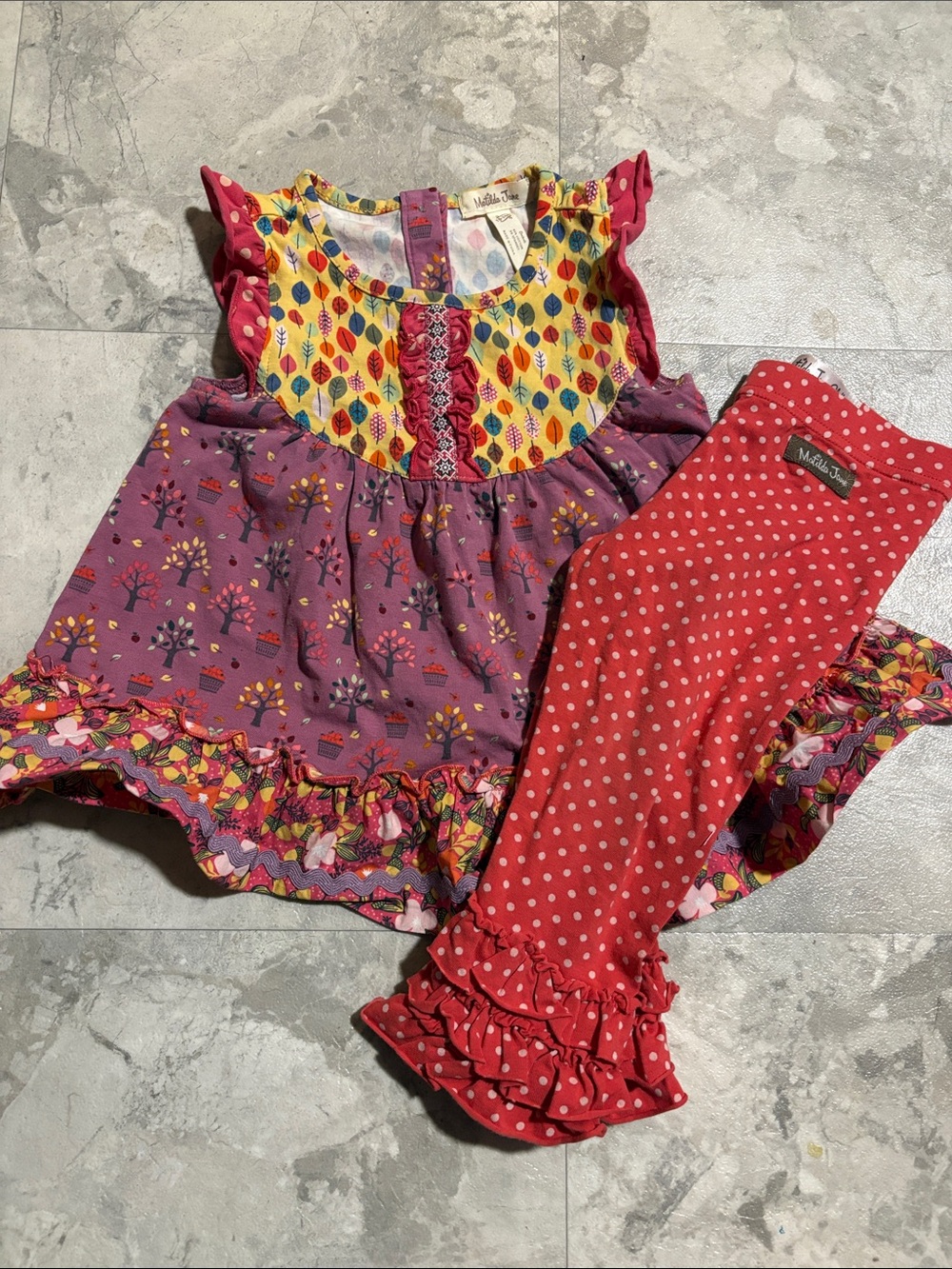 Matilda Jane Purple Yellow Red Polka Dot baby girl Matching Set